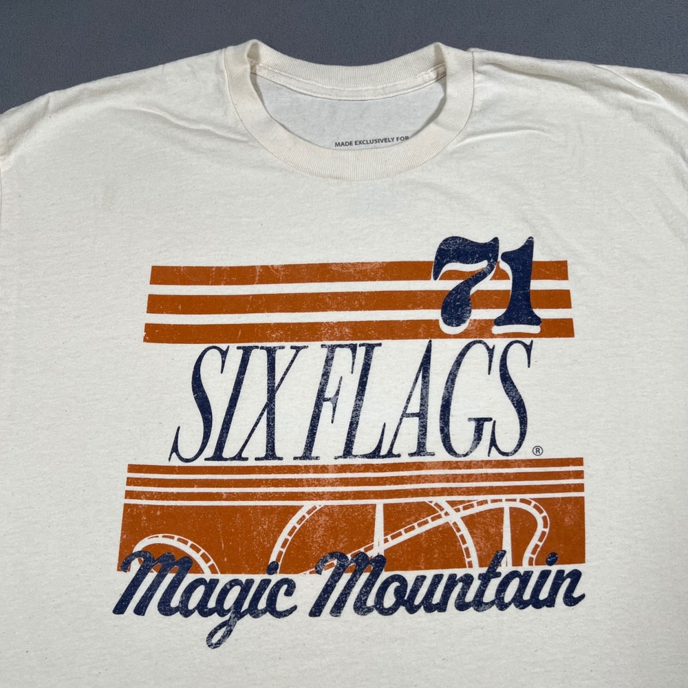 Six Flags Magic Mountain T Shirt Mens XL Beige 1971 Theme Park Retro Graphic Tee